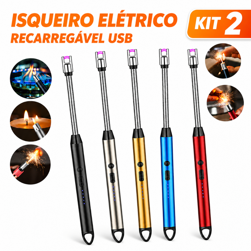 Imagem Isqueiro Eletrico Acendedor De Fogão Churrasqueira Vela com Recarga USB