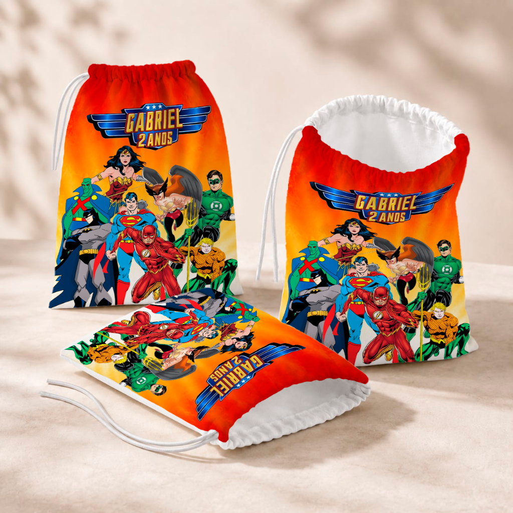 20 Sacolinhas Personalizada Festa Infantil 18x26 Aniversário Lembrancinha Liga da Justiça M1