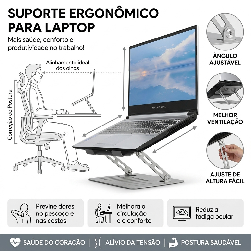 Suporte Notebook Macbook Articulado Metal  Ajustável Portatil Ergonomico