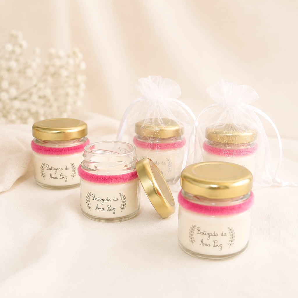 10 Mini Velas - PERSONALIZADAS Aromática Perfumada Cera Vegetal Lembrancinha Maternidade Batizado