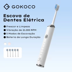 GOKOCO Escova de Dentes Elétrica 21.000 RPM | 5 Modos | USB | IPX7 | Longa Duração