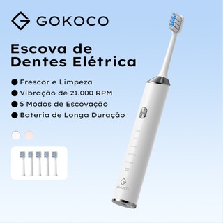 GOKOCO Escova de Dentes Elétrica 21.000 RPM | 5 Modos | USB | IPX7 | Longa Duração