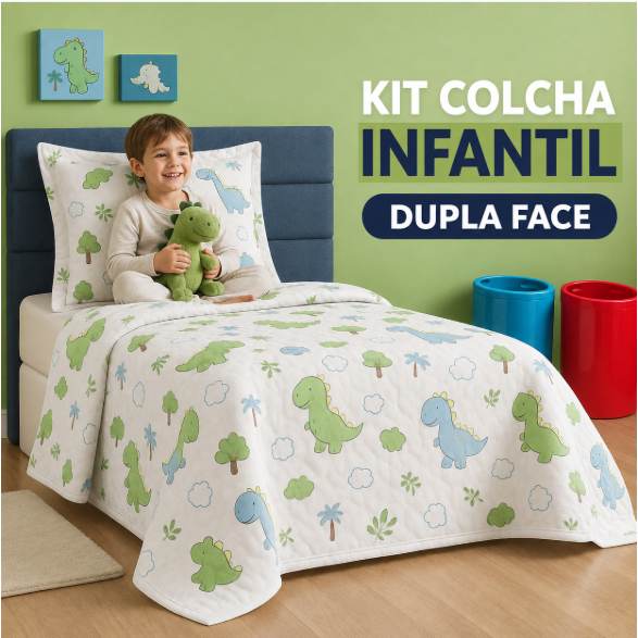 Kit Colcha Infantil Solteiro Menino Dupla Face Matelado 2 Peças Bouti 1,60x2,40 Ideal para o Inverno