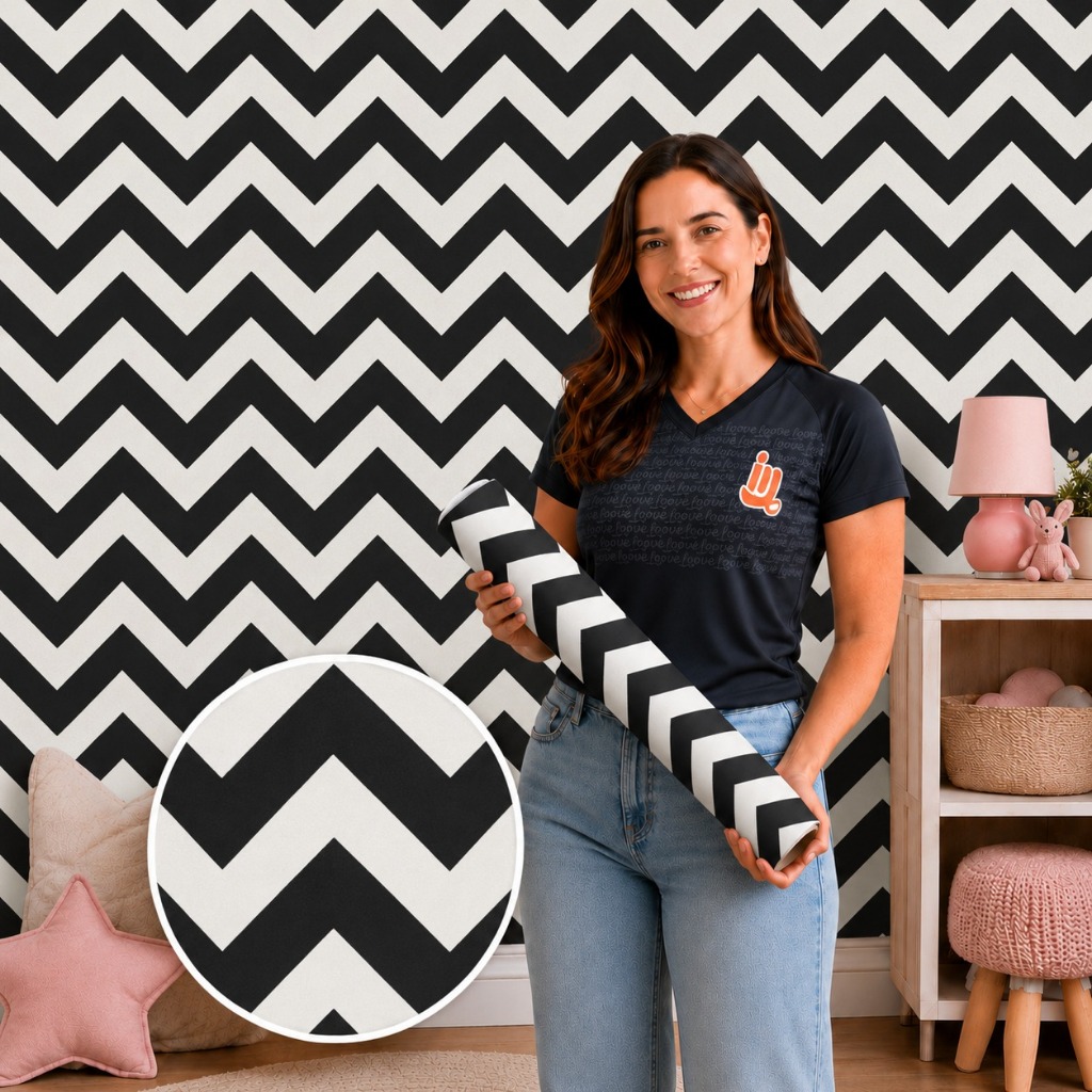 Papel De Parede Chevron Preto E Branco