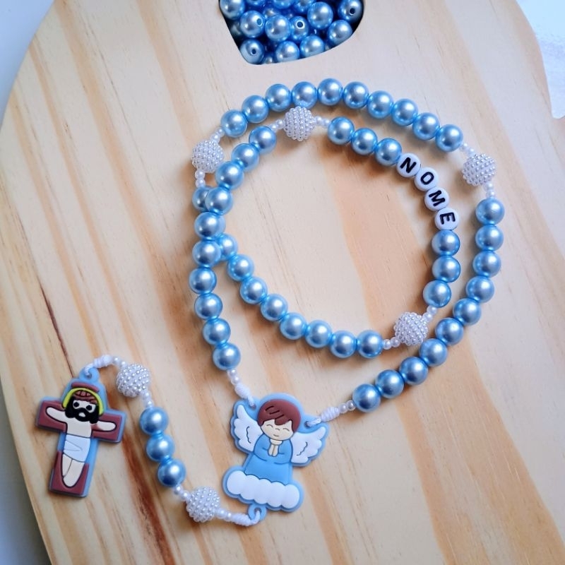 Terço infantil personalizado católico - com ou sem nome - cor azul- presente, batizado, primeira comunhão, crisma