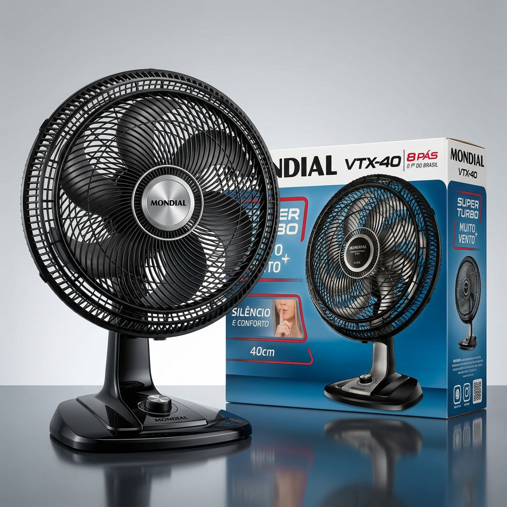 Ventilador de Mesa Mondial Super Turbo VTX-40-8P 40cm 8 Pás 140W 220V 3 Velocidades Oscilante Silencioso e Potente