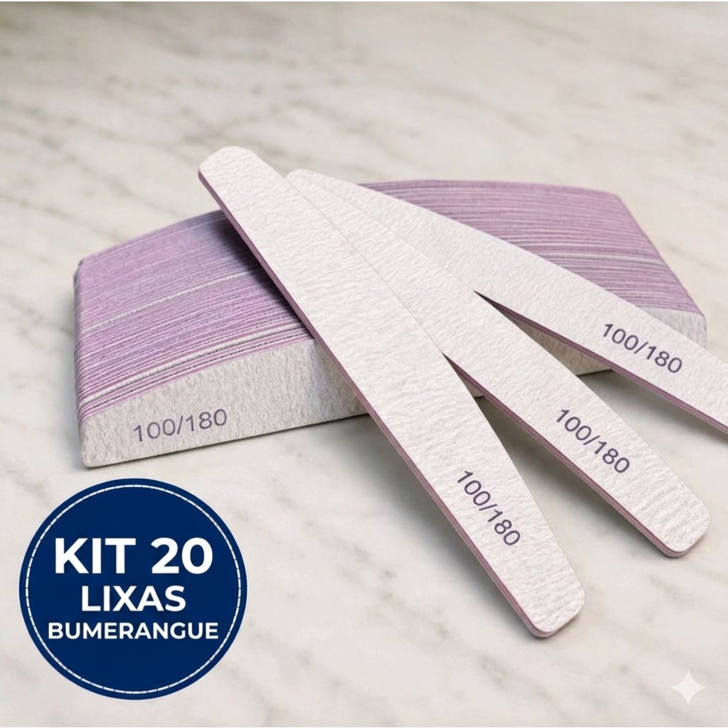 Kit 20, 10 ou 5 Lixas de Unha Bumerang Lavável 100/180 Banana Alongamento