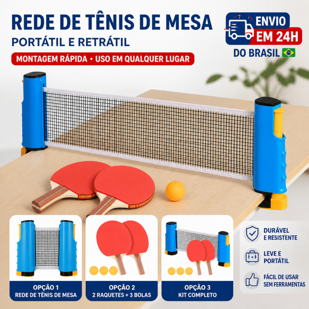 Rede Tênis de Mesa Extensível Portátil Instalação Rápida Para Diversão em Casa e Viagens