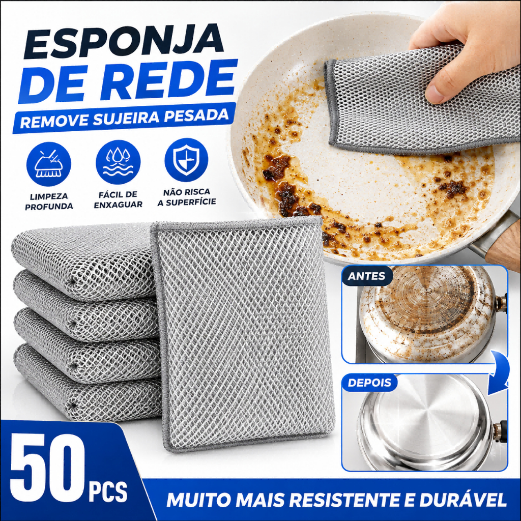 Esponja de Rede Multiuso 20x20cm Pano Limpeza Cozinha Lava Louça Não Risca Remove Gordura Reutilizável