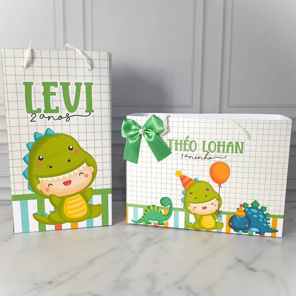 Sacolinha Personalizada Dino Baby Menino (Pegue e Monte) Dinossauro Maleta Lembrancinhas Aniversário