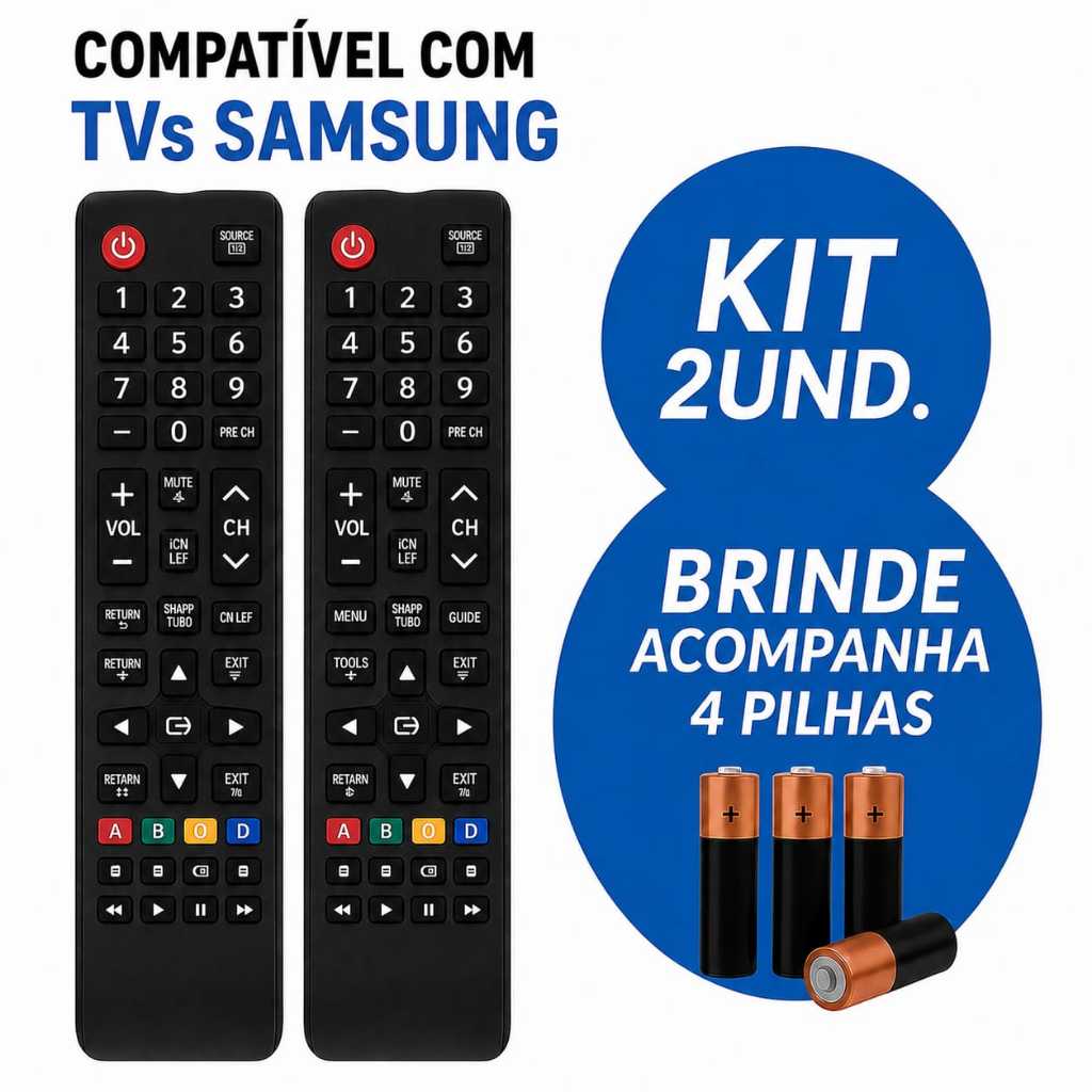 Kit Controle Remoto Compatível Samsung Smart TV LCD LED 4K Com Pilhas Inclusas P