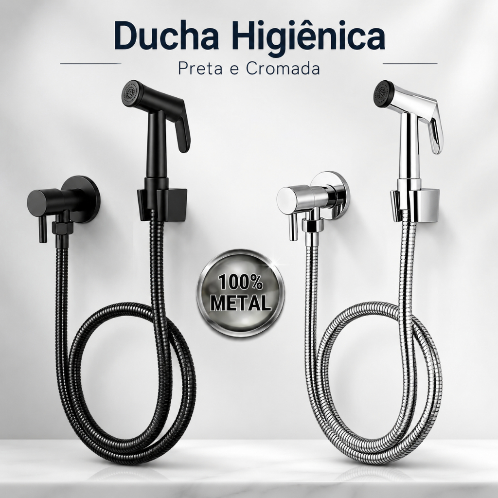 Ducha Higiênica Banheiro Inox Chuveirinho Higiênico Banheiro Registro 1/4 Volta Gatilho 100% Metal