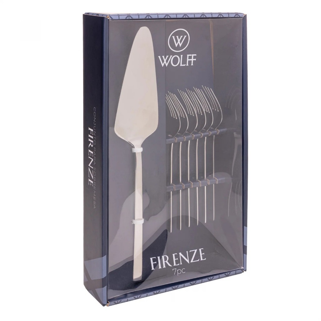 Conjunto 7 Peças Wolff Firenze Aço Inox Espátula de Bolo e 6 Garfos Sobremesa para Servir Doces Tortas Festas Mesa Posta · foto 2
