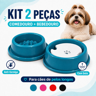 Bebedouro Cachorro Pelos Longos Comedouro Antiformiga 1 Comedouro e 1 Bebedouro Shihtzu Lhasa Maltês