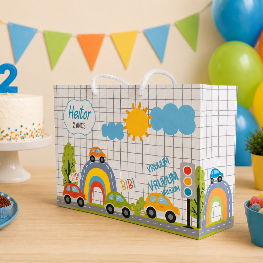 Kit Festa Sacolinha Personalizada Carrinhos | Lembrancinha de Aniversário