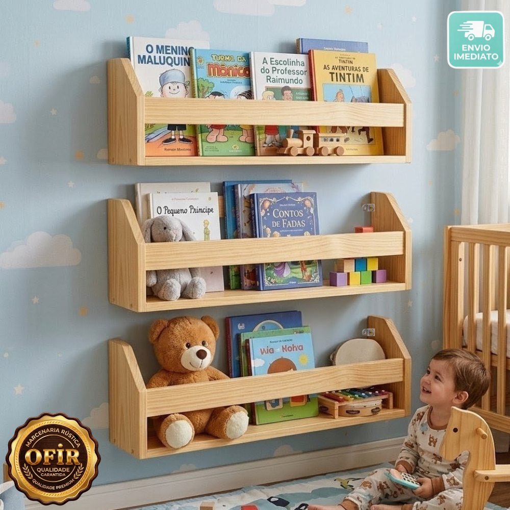 Nicho Prateleira 50cm em Madeira Pinus Montessori p/ livros infantis, Porta Temperos/ Decoração em Quarto/ Sala/ Cozinha