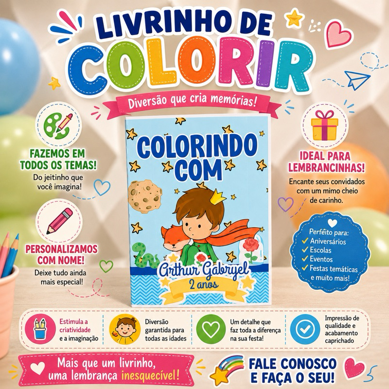 kit livrinhos de colorir personalizado com nome e idade pequeno principe - lembrancinha, aniversário