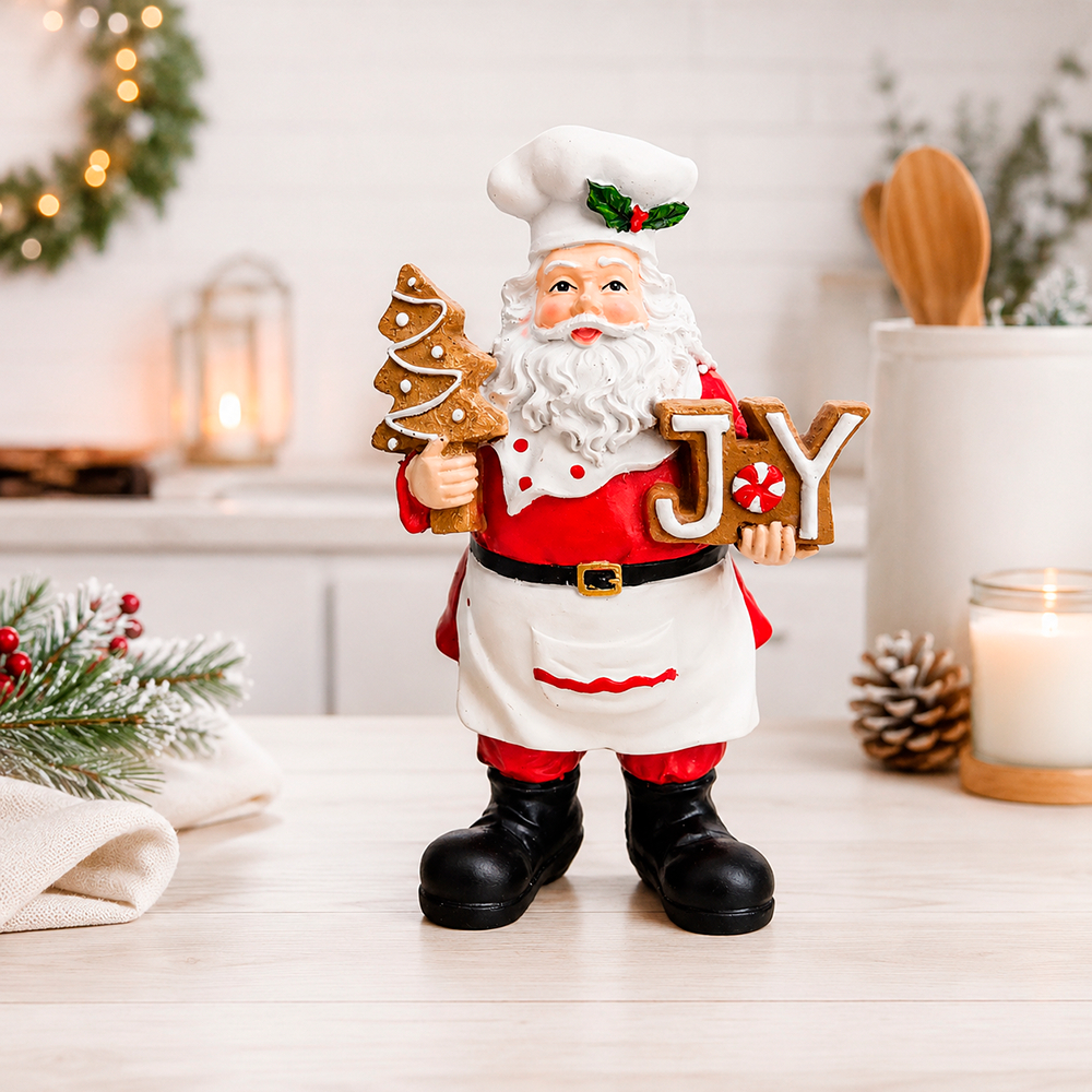 Enfeite Papai Noel Confeiteiro em Resina 15,5cm Natal Decoração Cozinha Biscoitos