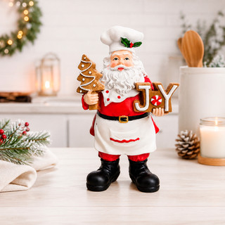 Enfeite Papai Noel Confeiteiro em Resina 15,5cm Natal Decoração Cozinha Biscoitos