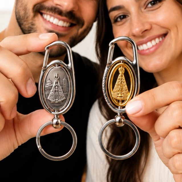 Chaveiro Religioso Imagem Nossa Senhora Aparecida Dourado Prateado