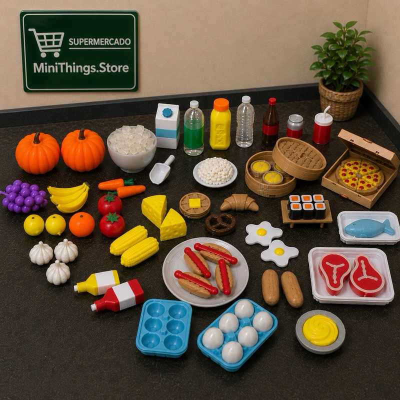 Coleção de Miniaturas de Comidas e Bebidas - Inclui Frutas Legumes GELO E OVO - Serve para Sylvanian Families