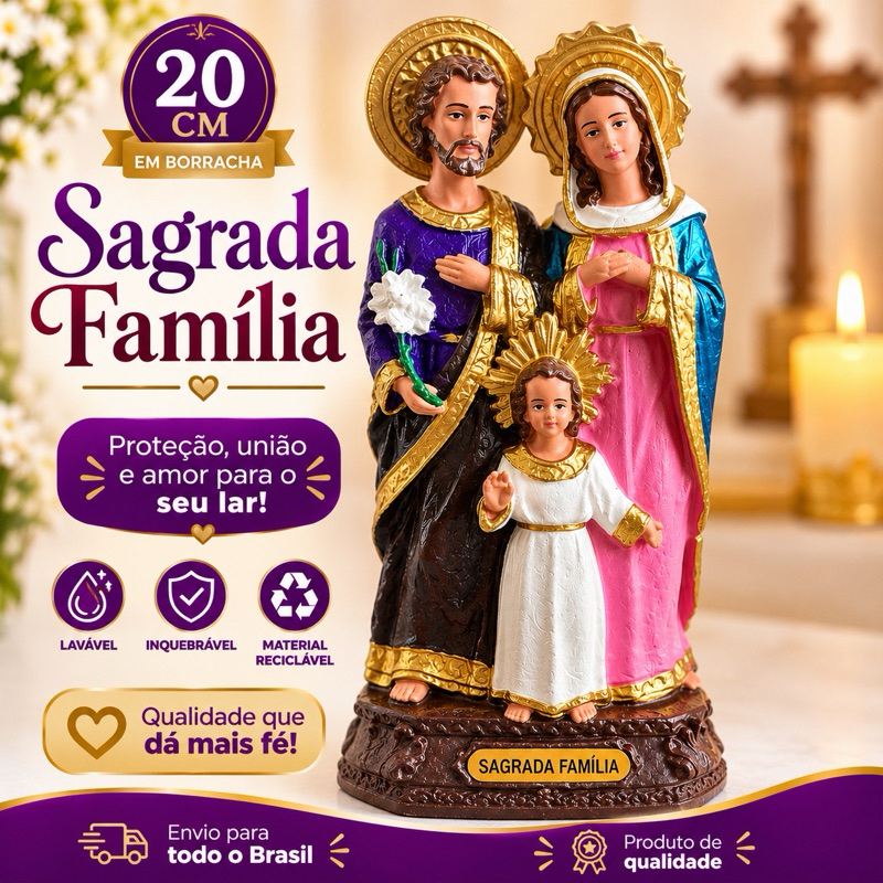 Sagrada Família em Borracha 20 cm Lavável e Resistente / Imagem catolica para casa e altar e presente