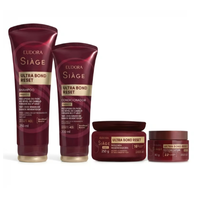 Siàge Ultra Bond Reset Eudora: Shampoo, Condicionador, Máscara, Leave in, Óleo Nutritivo.