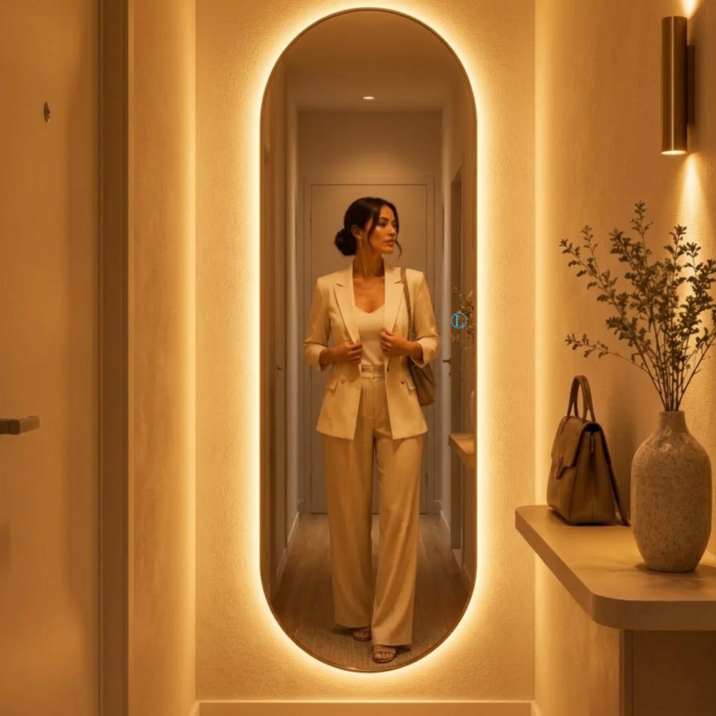 Espelho Lopazzi Oval Corpo Inteiro 150x40cm Led Touch Bivolt Quente e Frio Decoração Pinterest Sala Quarto