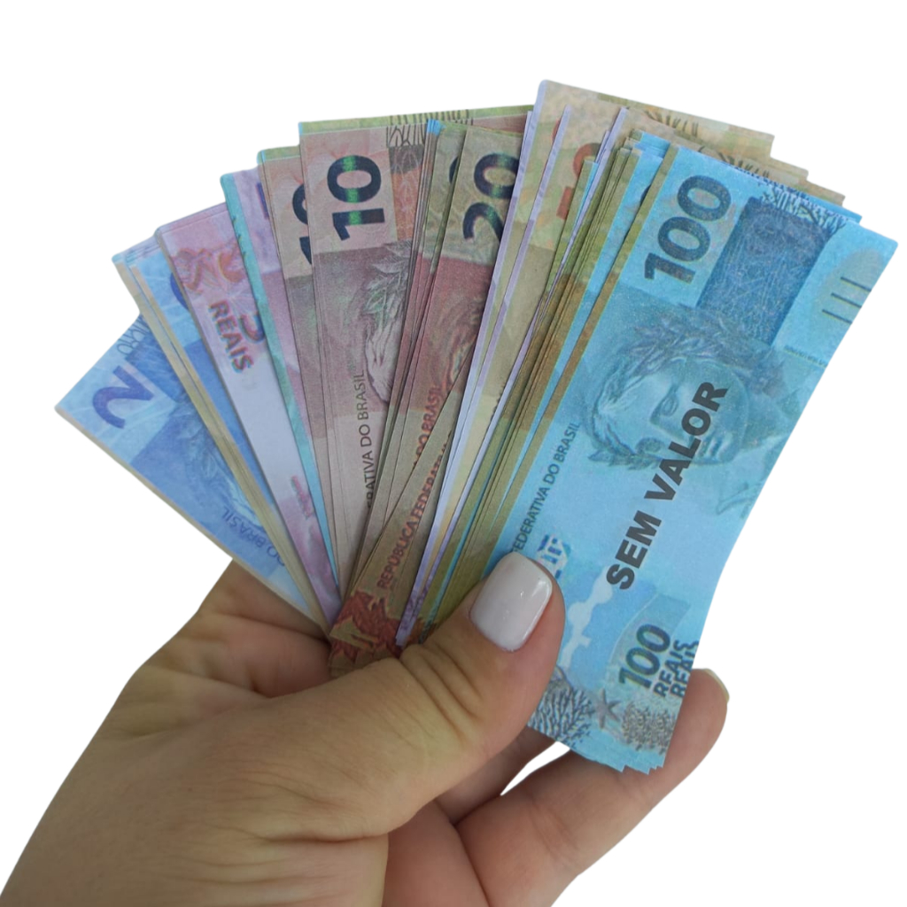100 Mini Dinheirinho Infantil Banco imobiliário Educativo Sacolinha Oferta