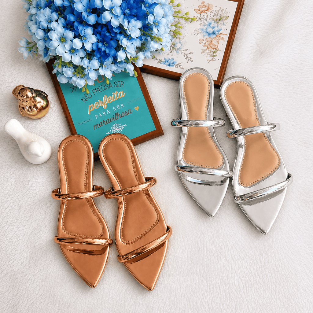 Rasteirinha Feminina Rasteira Metalizada Premium Sandália  Confortável Elegante e Moderna