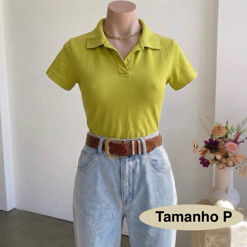 Camisa Polo Feminina Tamanho P Casual Confortável Elegante Estilosa Moda Dia a Dia Básica Versátil verde