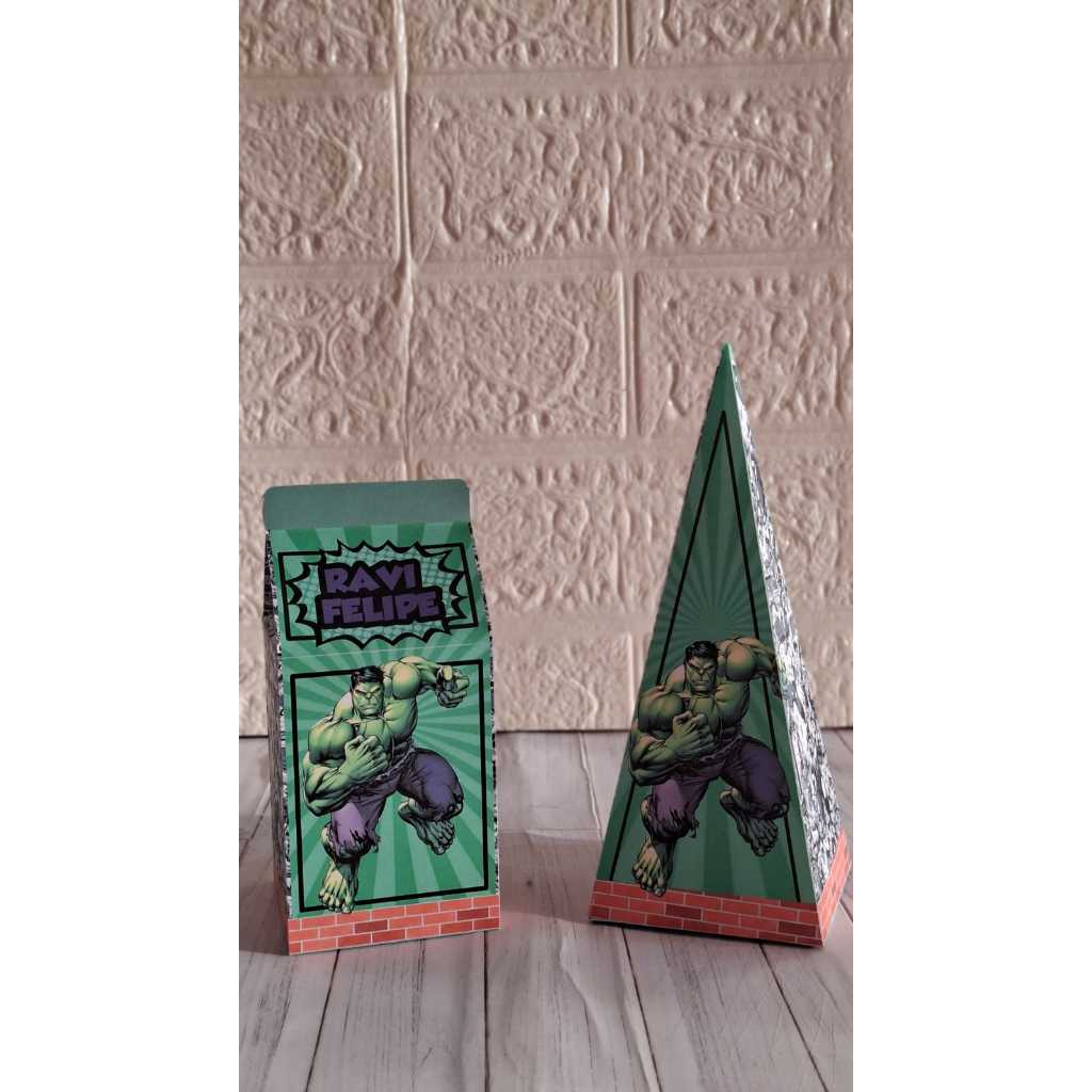 Kit Pegue e Monte Hulk Caixinha Milk Pirâmide Personalizada Festa Infantil Lembrancinha Aniversário Decoração Hulk