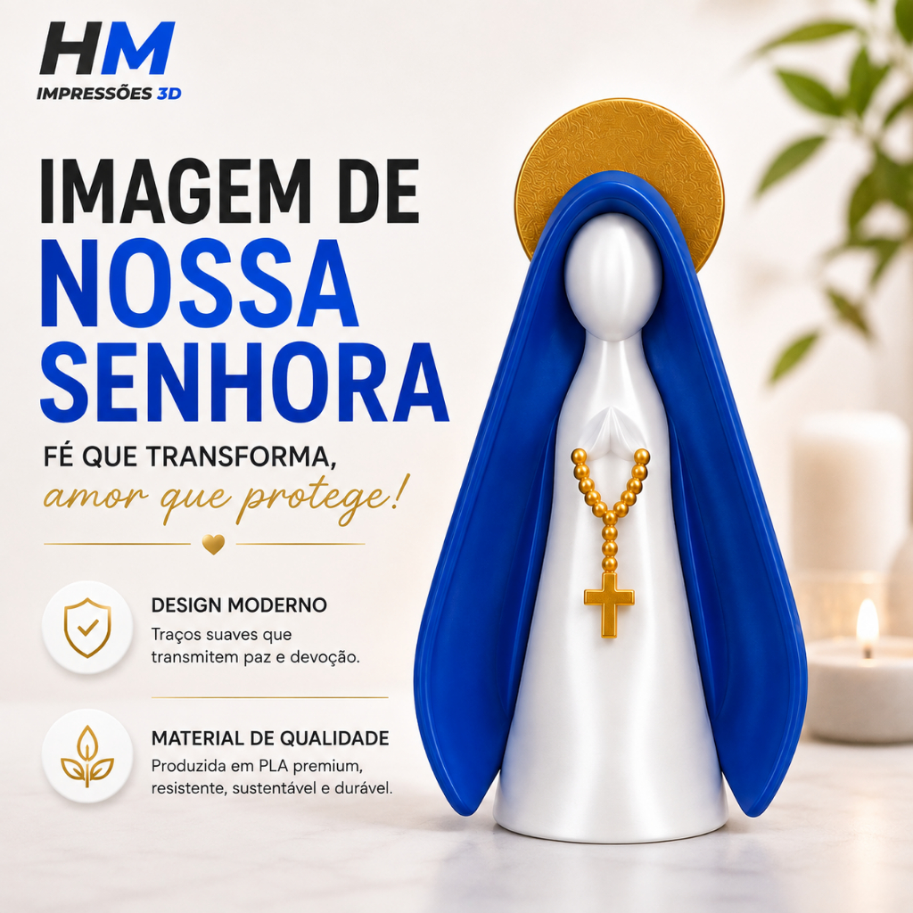 Nossa Senhora 13cm Decorativa Imagem Religiosa Católica com Terço Presente Fé Decoração para Lar Impressão 3D Premium