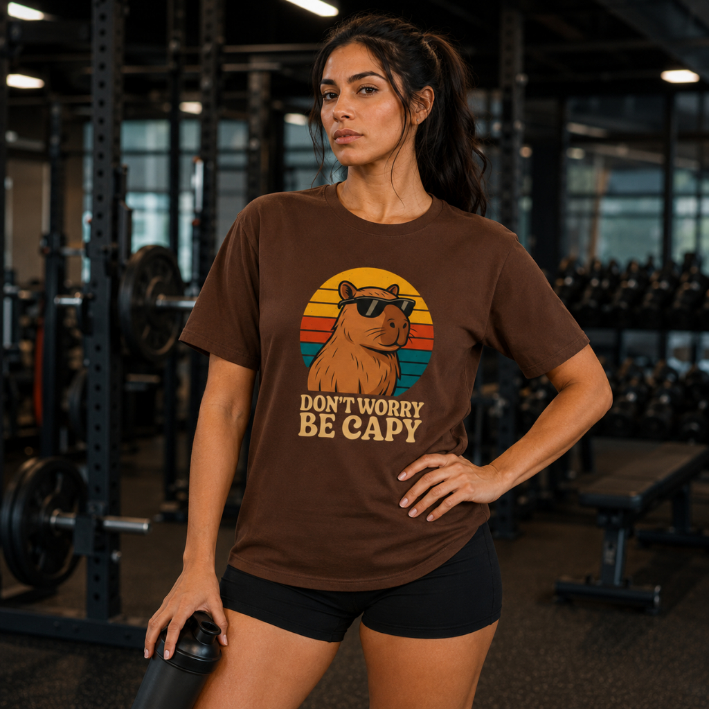 Camiseta Capivara Feminina Casual Estampa Divertida Básica Confortável Manga Curta Dia a Dia 100% Agodão