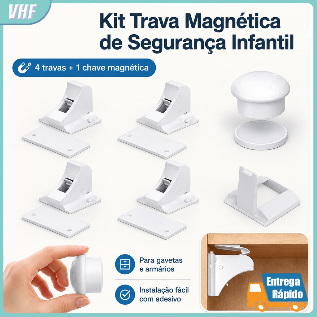 Kit 4 Travas invisível magnéticas gavetas armário segurança criança porta Fechadura de segurança magnética potente