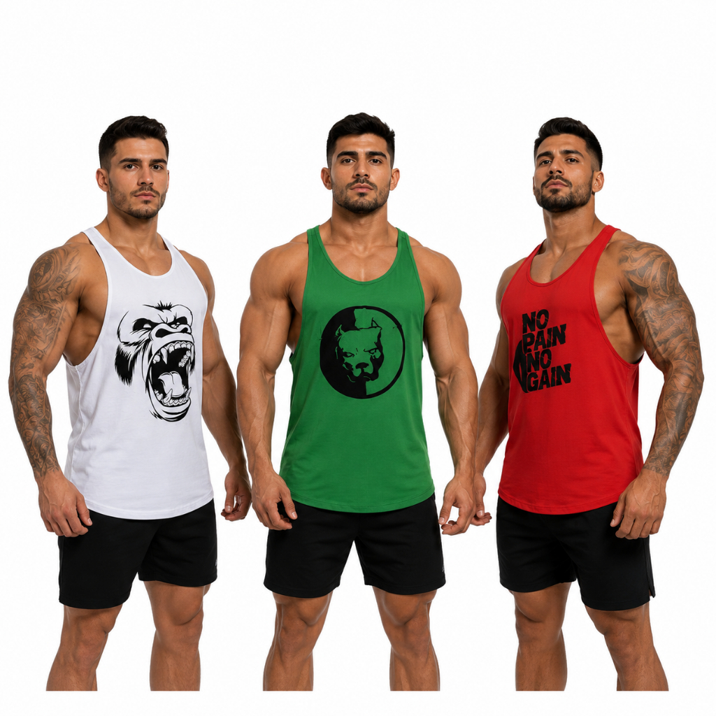 Kit 3 Regatas Academia Cavada Masculina Fitness Musculação Treino Cross Fit Estampadas Old School Tamanho P M G GG