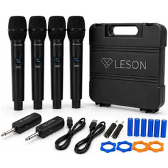 Kit 4 Microfones Sem Fio Leson MIC PRO 4.0 Recarregável P10 com Maleta Igreja Karaokê Eventos