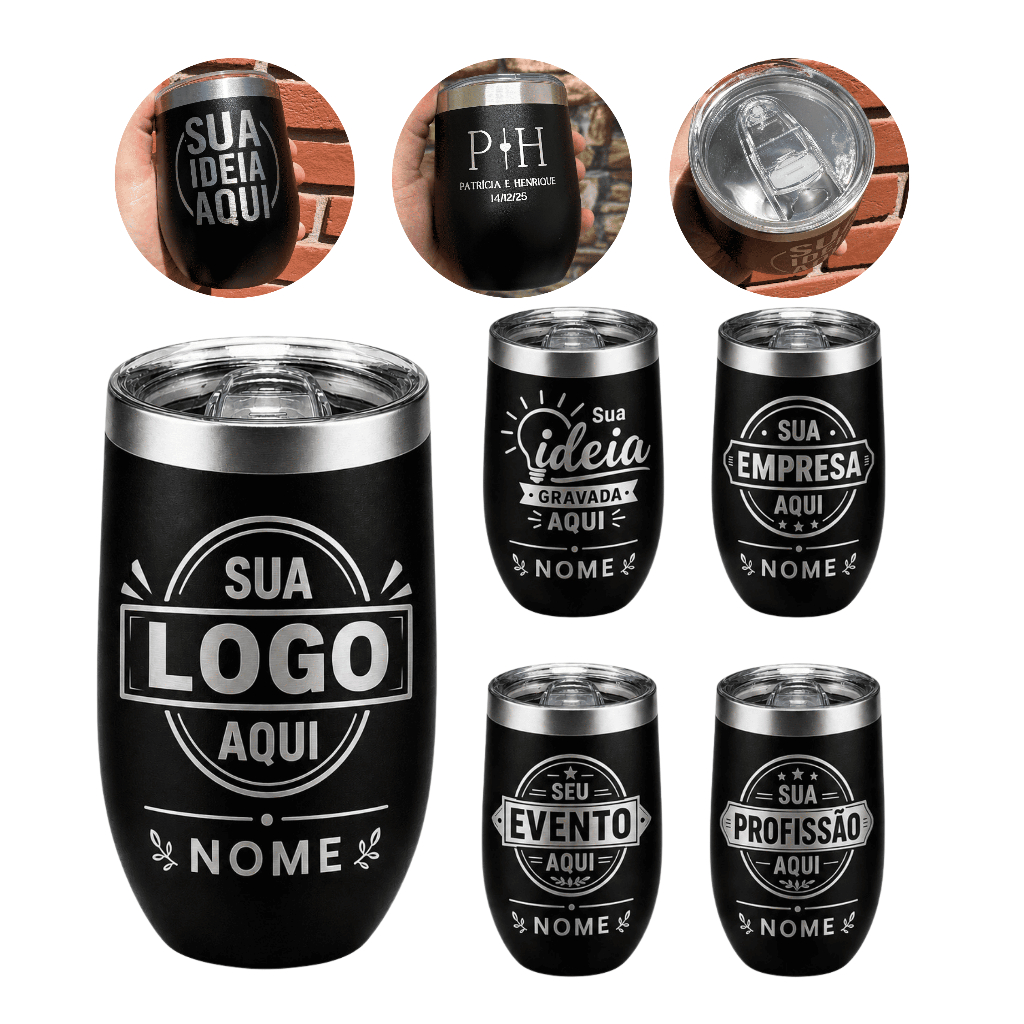Kit 15 Copos Térmicos Cuia Personalizados Nome Logo casamento 360ml Aço Inox tampa anti vazamento
