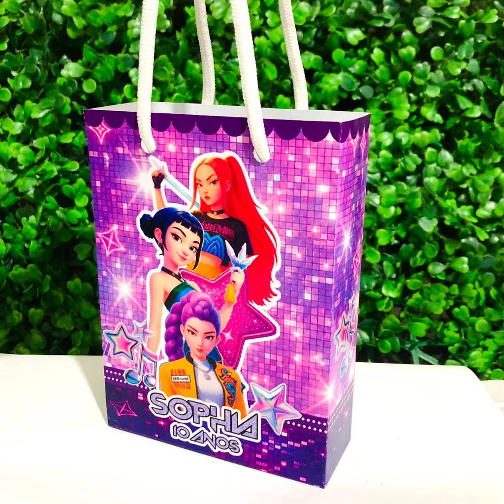 Sacolinha Personalizada Guerreiras do Kpop | Lembrancinhas Sacola Surpresa Festa Infantil | Aniversário Huntrix