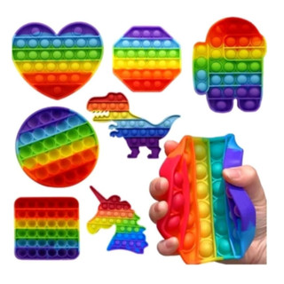 KIT Push Pop-It Bolas antiestresse de pressão em formato de bolha coloridas com unicórnios quadrados dinossauros