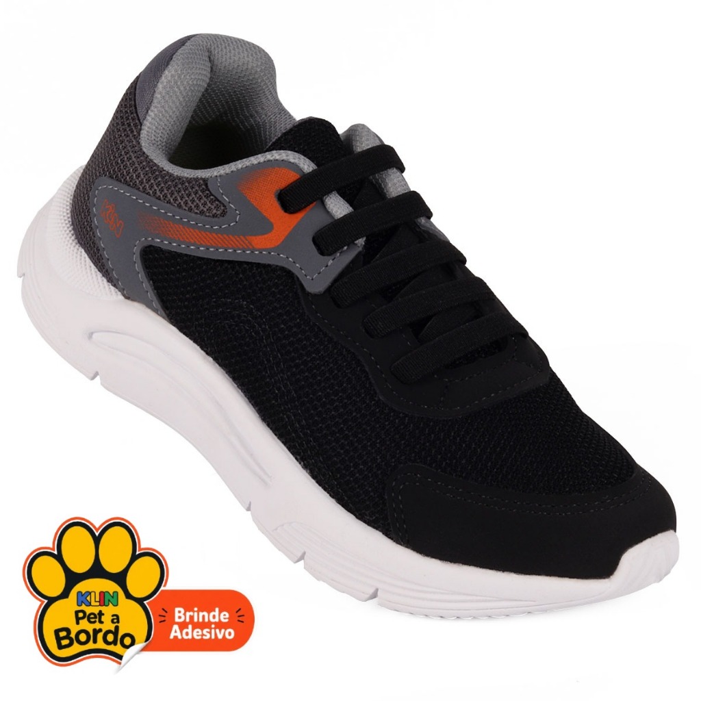 Tênis Infantil Menino Klin New Sport Anatômico com Cadarço de Elástico - Preto