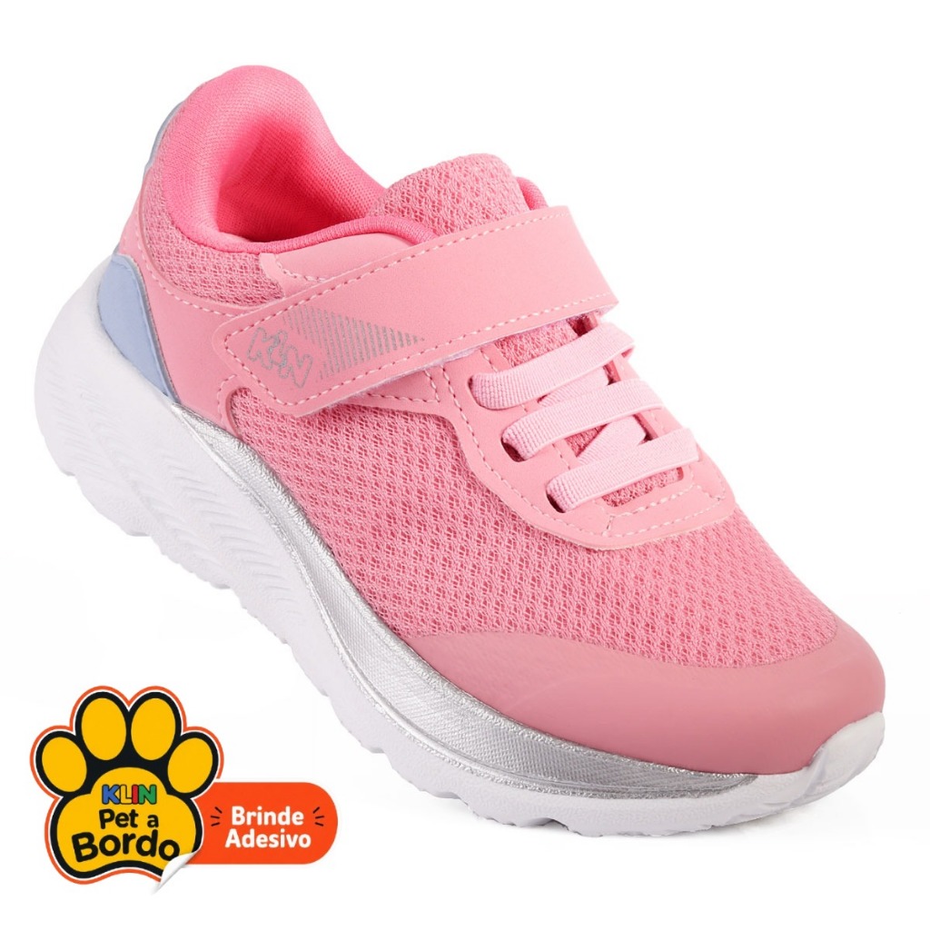 Tênis Infantil Esportivo Feminino Menina Klin Flow Anatômico Ultra Leve Calce Fácil Velcro - Rosa