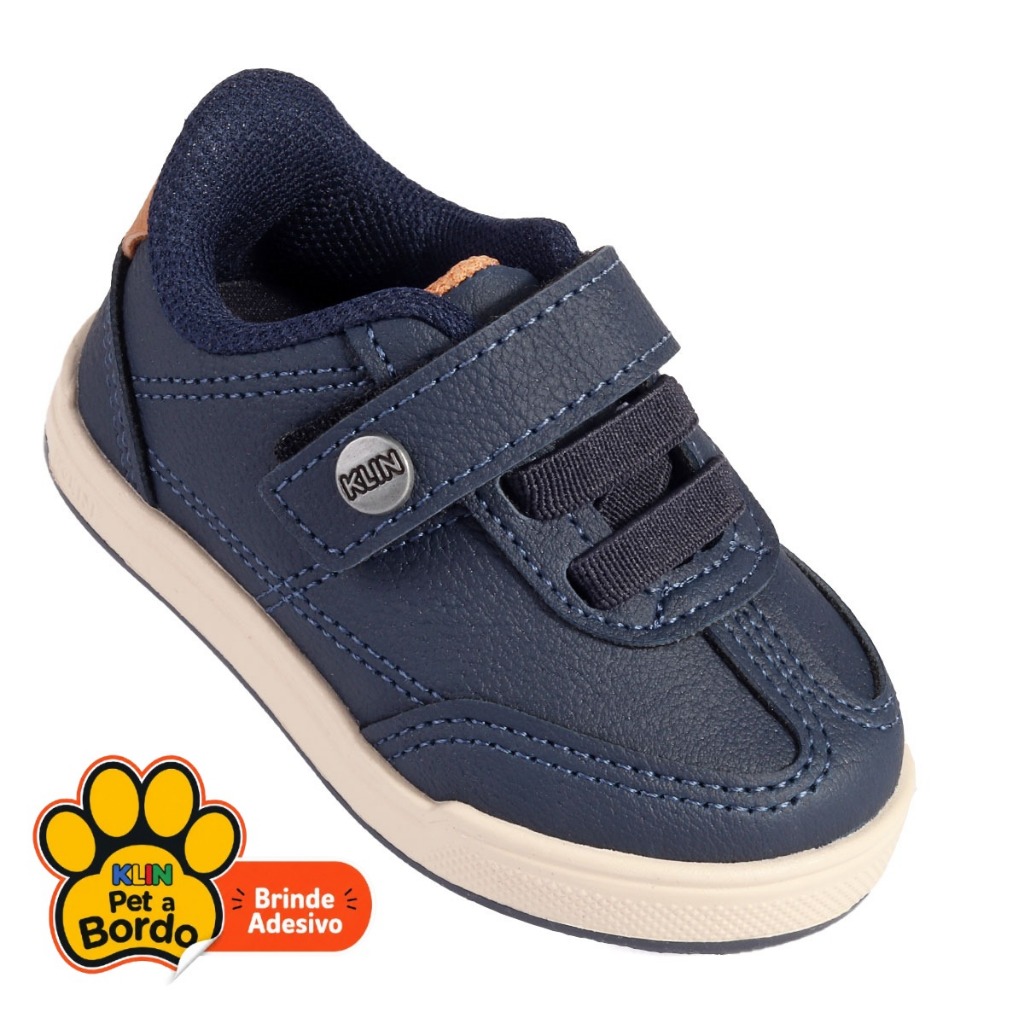 Tênis Infantil Menino Klin Flyer Original Anatômico Falce Fácil Elástico Velcro Azul-Marinho