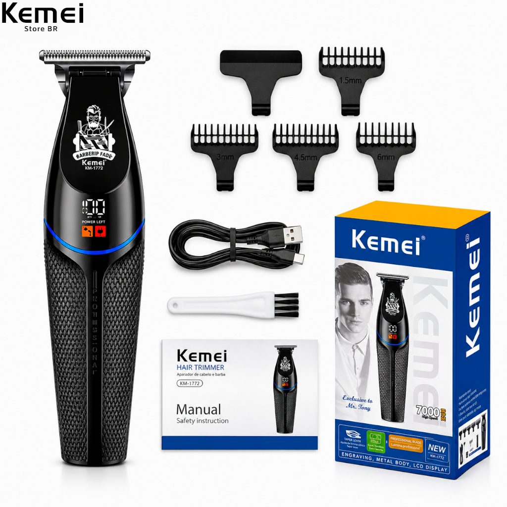 Máquina de Cortar Cabelo Profissional Kemei KM 1772 Aparador de Cabelo Recarregável Tela LCD Bivolt sem fio · foto 2