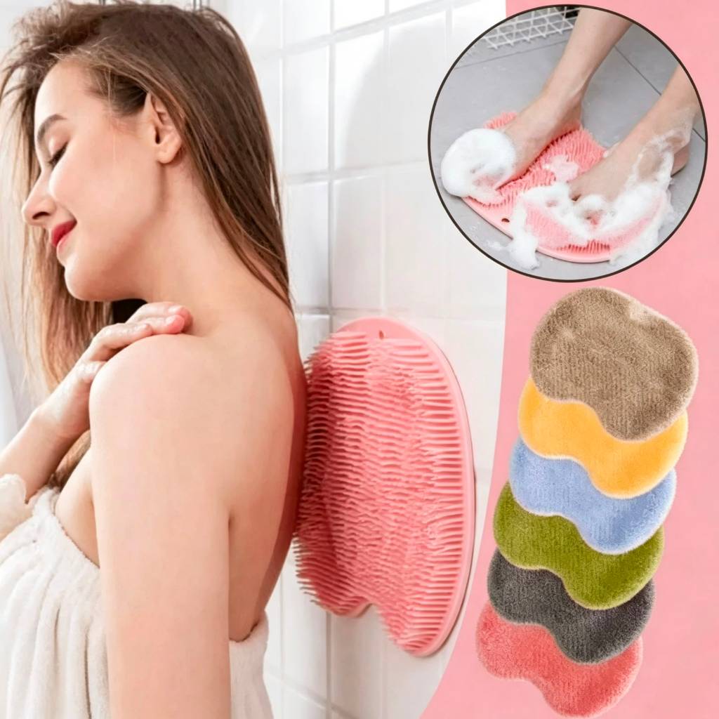 Escova de Banho Esfoliante Massageadora para Pés e Costas com Ventosas Tapete Antiderrapante Lava Pés Corporal