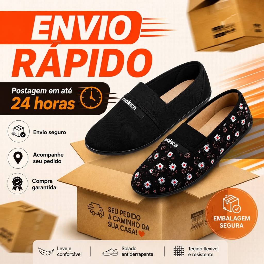 Sapatilha Moleca Pano Conforto Tradicional Leve Floral ou preta