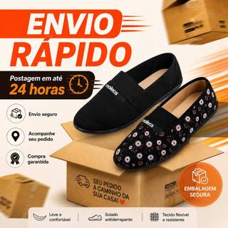 Sapatilha Moleca Pano Conforto Tradicional Leve Floral ou preta