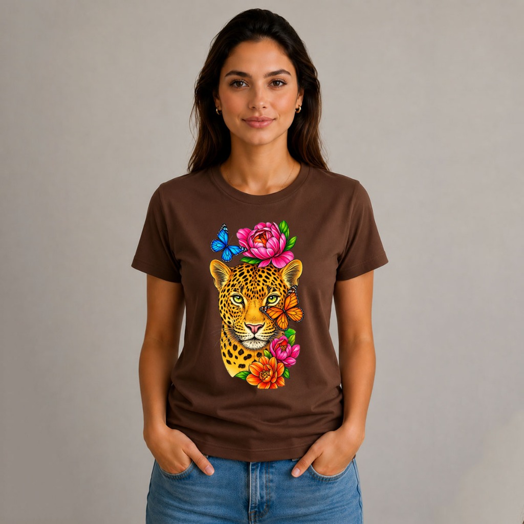 Camiseta Feminina Onça T-Shirt Estampada Algodão Premium Blusa Casual Moda Feminina