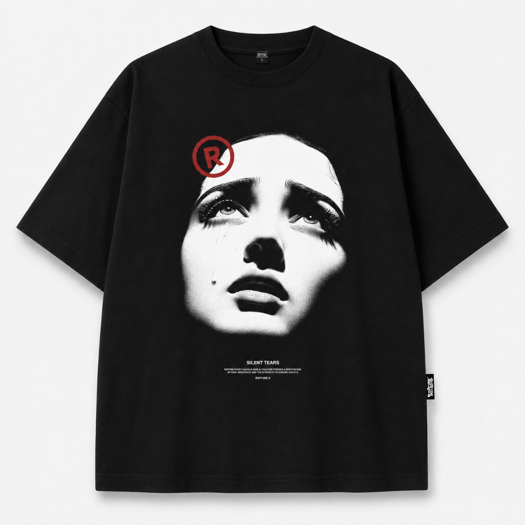 Camiseta Oversized Masculina Streetwear "Silent Tears" 100% Algodão Gola Alta Vintage Opium Aesthetic