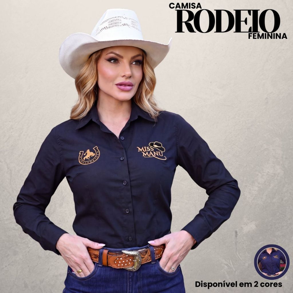 Camisa Rodeio Country Feminina Manga Longa Algodão Tricoline Com Elastano Confortavel